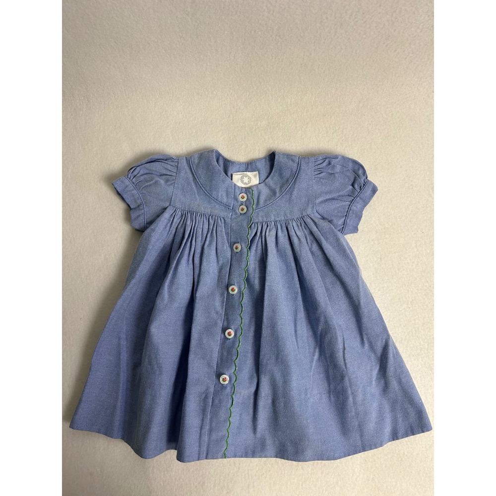 Cottagecore The Proper Peony Baby 18M Blue Ric Rac Floral Button Dress